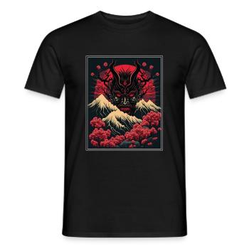 Japan Japanese Demon Cherry Blossom Mountains Retro - Men's T-Shirt - black - Front - AI Model Male 178 light (178cm)