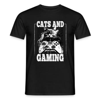 Cats and Gaming Cat Kitten Controller Gaming - Men's T-Shirt - black - Front - AI Model Male 178 light (178cm)
