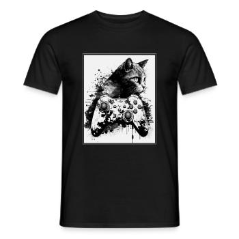 Cats and Gaming Cat Kitten Controller Gaming - Men's T-Shirt - black - Front - AI Model Male 178 light (178cm)