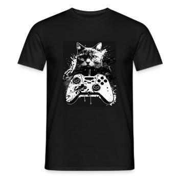Cats and Gaming Cat Kitten Controller Gaming - Men's T-Shirt - black - Front - AI Model Male 178 light (178cm)