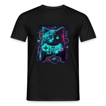 Cats and Gaming Cat Kitten Controller Gaming - Men's T-Shirt - black - Front - AI Model Male 178 light (178cm)