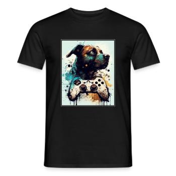 Chiens et jeux Hunde Gamer Controller Zocken - T-shirt homme - noir - Devant - AI Model Male 178 light (178cm)