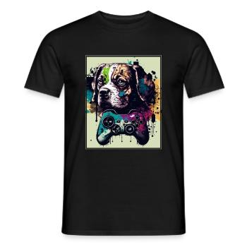 Chiens et jeux Hunde Gamer Controller Zocken - T-shirt homme - noir - Devant - AI Model Male 178 light (178cm)