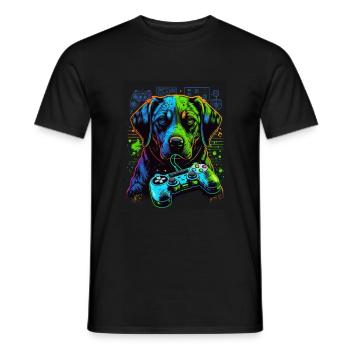 Chiens et jeux Hunde Gamer Controller Zocken - T-shirt homme - noir - Devant - AI Model Male 178 light (178cm)