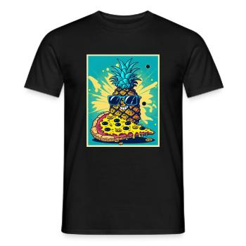 Pizza Ananas Hawaii Restauration rapide d’été Tomates - T-shirt homme - noir - Devant - AI Model Male 178 light (178cm)