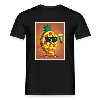 Pizza Ananas Hawaii Restauration rapide d’été Tomates - T-shirt homme - noir - Devant - AI Model Male 178 light (178cm)