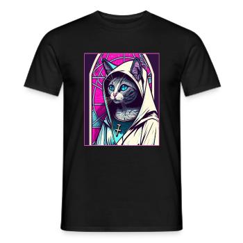 Cat Nun Church Vaporwave Religion Chaton - T-shirt homme - noir - Devant - AI Model Male 178 light (178cm)
