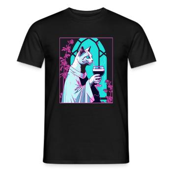 Cat Nun Church Vaporwave Religion Chaton - T-shirt homme - noir - Devant - AI Model Male 178 light (178cm)
