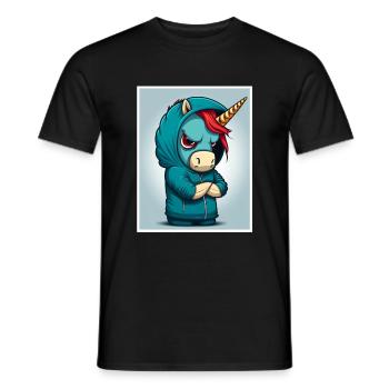 Unicorn Cow Morning Grouch Sarcasm Colleague - Men's T-Shirt - black - Front - AI Model Male 178 light (178cm)