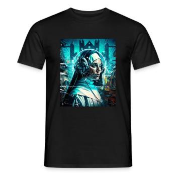 Techno Vaporwave Nonne Christlich Gott Musik - Männer T-Shirt - Schwarz - Vorne - AI Model Male 178 light (178cm)