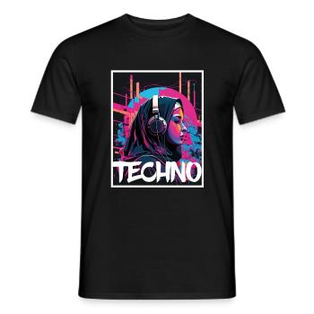 Techno Vaporwave Nonne Christlich Gott Musik - Männer T-Shirt - Schwarz - Vorne - AI Model Male 178 light (178cm)