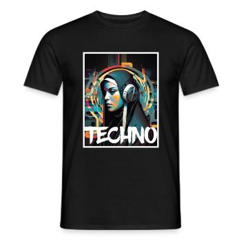 Techno Vaporwave Nonne Christlich Gott Musik - Männer T-Shirt - Schwarz - Vorne - AI Model Male 178 light (178cm)