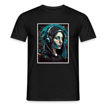 Techno Vaporwave Nonne Christlich Gott Musik - Männer T-Shirt - Schwarz - Vorne - AI Model Male 178 light (178cm)
