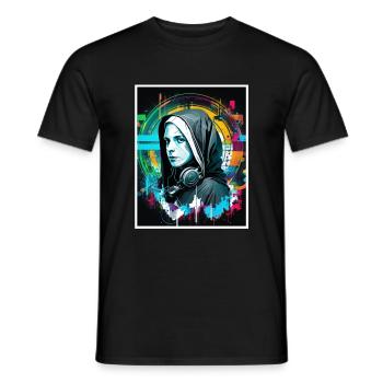Techno Vaporwave Nonne Christlich Gott Musik - Männer T-Shirt - Schwarz - Vorne - AI Model Male 178 light (178cm)