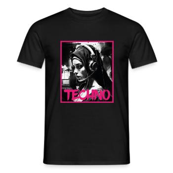 Techno Vaporwave Nonne Christlich Gott Musik - Männer T-Shirt - Schwarz - Vorne - AI Model Male 178 light (178cm)