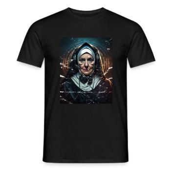 Techno Vaporwave Nun Christian God Music - Men's T-Shirt - black - Front - AI Model Male 178 light (178cm)