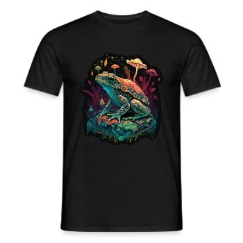 Mushrooms Frog Nature Cosmic Neon Raver Goa - Men's T-Shirt - black - Front - AI Model Male 178 light (178cm)
