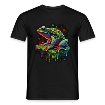 Mushrooms Frog Nature Cosmic Neon Raver Goa - Men's T-Shirt - black - Front - AI Model Male 178 light (178cm)