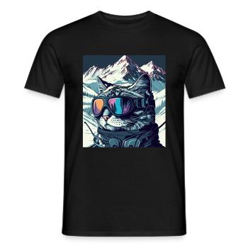 Winter Katze Ski Snowboard Schnee Kätzchen - Männer T-Shirt - Schwarz - Vorne - AI Model Male 178 light (178cm)
