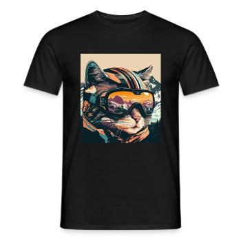 Winter Katze Ski Snowboard Schnee Kätzchen - Männer T-Shirt - Schwarz - Vorne - AI Model Male 178 light (178cm)