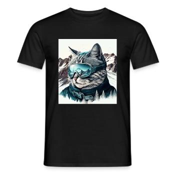 Winter Katze Ski Snowboard Schnee Kätzchen - Männer T-Shirt - Schwarz - Vorne - AI Model Male 178 light (178cm)