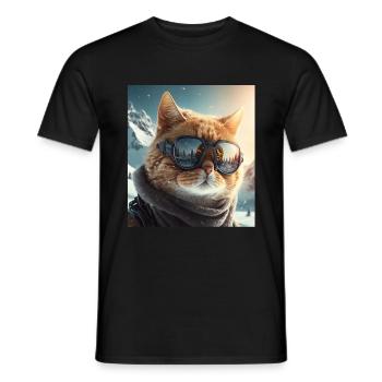 Winter Katze Ski Snowboard Schnee Kätzchen - Männer T-Shirt - Schwarz - Vorne - AI Model Male 178 light (178cm)
