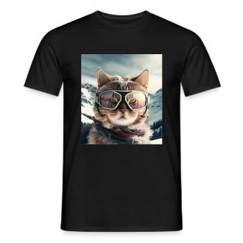 Winter Katze Ski Snowboard Schnee Kätzchen - Männer T-Shirt - Schwarz - Vorne - AI Model Male 178 light (178cm)