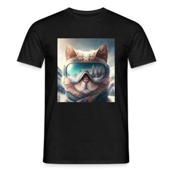Winter Katze Ski Snowboard Schnee Kätzchen - Männer T-Shirt - Schwarz - Vorne - AI Model Male 178 light (178cm)