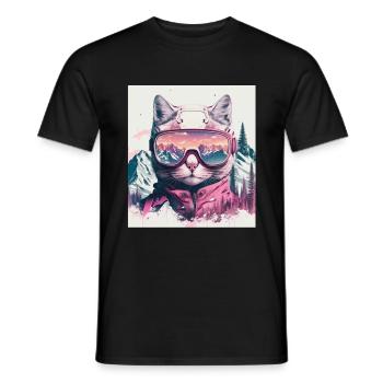 Winter Katze Ski Snowboard Schnee Kätzchen - Männer T-Shirt - Schwarz - Vorne - AI Model Male 178 light (178cm)