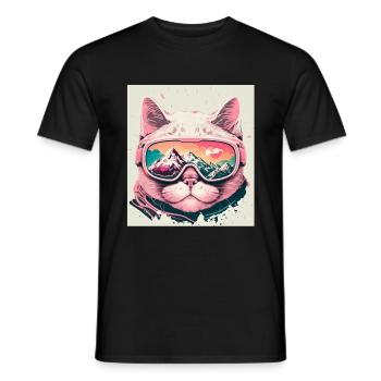 Winter Katze Ski Snowboard Schnee Kätzchen - Männer T-Shirt - Schwarz - Vorne - AI Model Male 178 light (178cm)