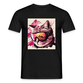 Winter Katze Ski Snowboard Schnee Kätzchen - Männer T-Shirt - Schwarz - Vorne - AI Model Male 178 light (178cm)