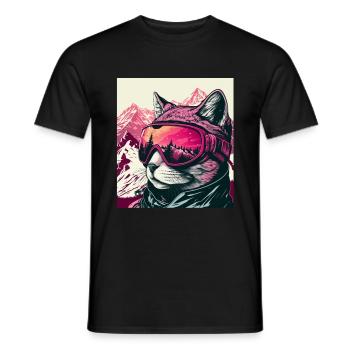 Winter Katze Ski Snowboard Schnee Kätzchen - Männer T-Shirt - Schwarz - Vorne - AI Model Male 178 light (178cm)
