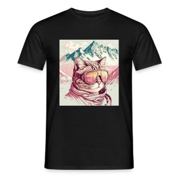Winter Cat Ski Snowboard Snow Kitten - Men's T-Shirt - black - Front - AI Model Male 178 light (178cm)