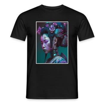 Geisha Anime Japon Vaporwave Anime Futuriste - T-shirt homme - noir - Devant - AI Model Male 178 light (178cm)