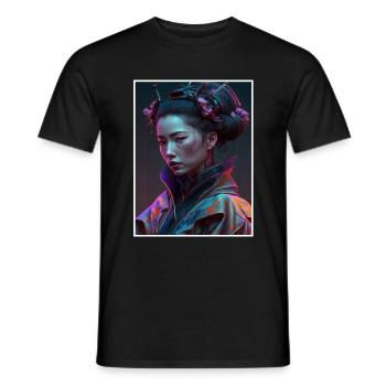 Geisha Anime Japon Vaporwave Anime Futuriste - T-shirt homme - noir - Devant - AI Model Male 178 light (178cm)