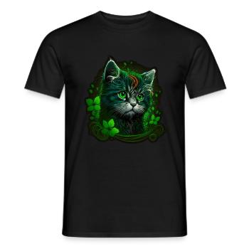 Cat Kitten St. Patrick's Day Ireland Irish - Men's T-Shirt - black - Front - AI Model Male 178 light (178cm)
