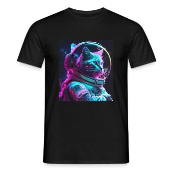 Cat Kitten Space Astronaut Cosmos Neon - Men's T-Shirt - black - Front - AI Model Male 178 light (178cm)