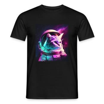 Cat Kitten Space Astronaut Cosmos Neon - Men's T-Shirt - black - Front - AI Model Male 178 light (178cm)