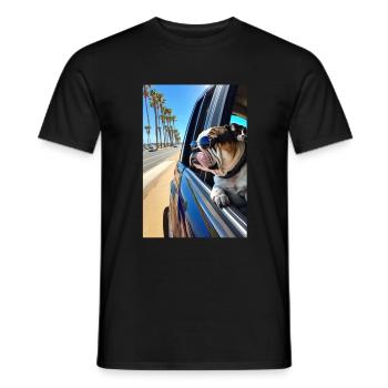 English Bulldog Sunglasses Beach Palms - Men's T-Shirt - black - Front - AI Model Male 178 light (178cm)