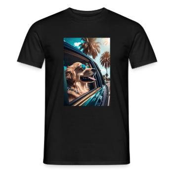 Golden Retriever Sunglasses Beach Palms - Men's T-Shirt - black - Front - AI Model Male 178 light (178cm)