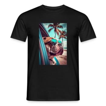 English Bulldog Sunglasses Beach Palms - Men's T-Shirt - black - Front - AI Model Male 178 light (178cm)