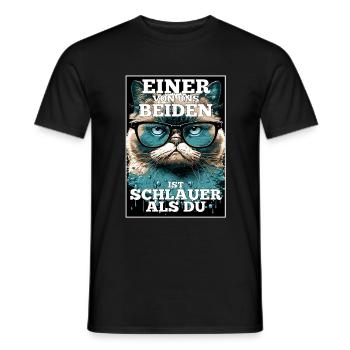 Eines von uns beiden ist schlauer Katze Brille - Männer T-Shirt - Schwarz - Vorne - AI Model Male 178 light (178cm)