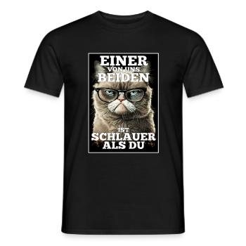 Eines von uns beiden ist schlauer Katze Brille - Männer T-Shirt - Schwarz - Vorne - AI Model Male 178 light (178cm)