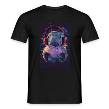 Manatee Manatee Headphones Headphones Music - Men's T-Shirt - black - Front - AI Model Male 178 light (178cm)