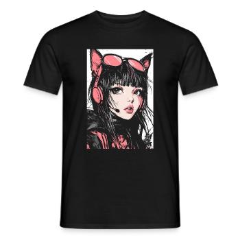 Otaku Streetwear Japon Cyberpunk Techwear Anime - T-shirt homme - noir - Devant - AI Model Male 178 light (178cm)