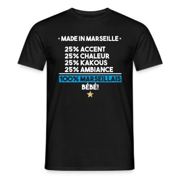 100% Marseillais Marseille Made In - T-shirt homme - noir - Devant - AI Model Male 178 light (178cm)