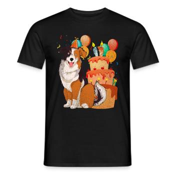 Aussie Dog Birthday Australian Shepherd - Men's T-Shirt - black - Front - AI Model Male 178 light (178cm)