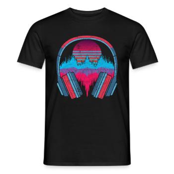 80s Vaporwave Music Gift Headphone Soundwave - Men's T-Shirt - black - Front - AI Model Male 178 light (178cm)