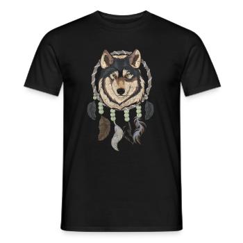 Indian Feathers Boho Dream Catcher Wolf - Men's T-Shirt - black - Front - AI Model Male 178 light (178cm)