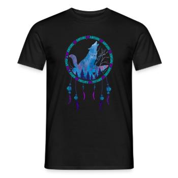 Gift Idea Feathers Dream Catcher Howling Wolf - Men's T-Shirt - black - Front - AI Model Male 178 light (178cm)